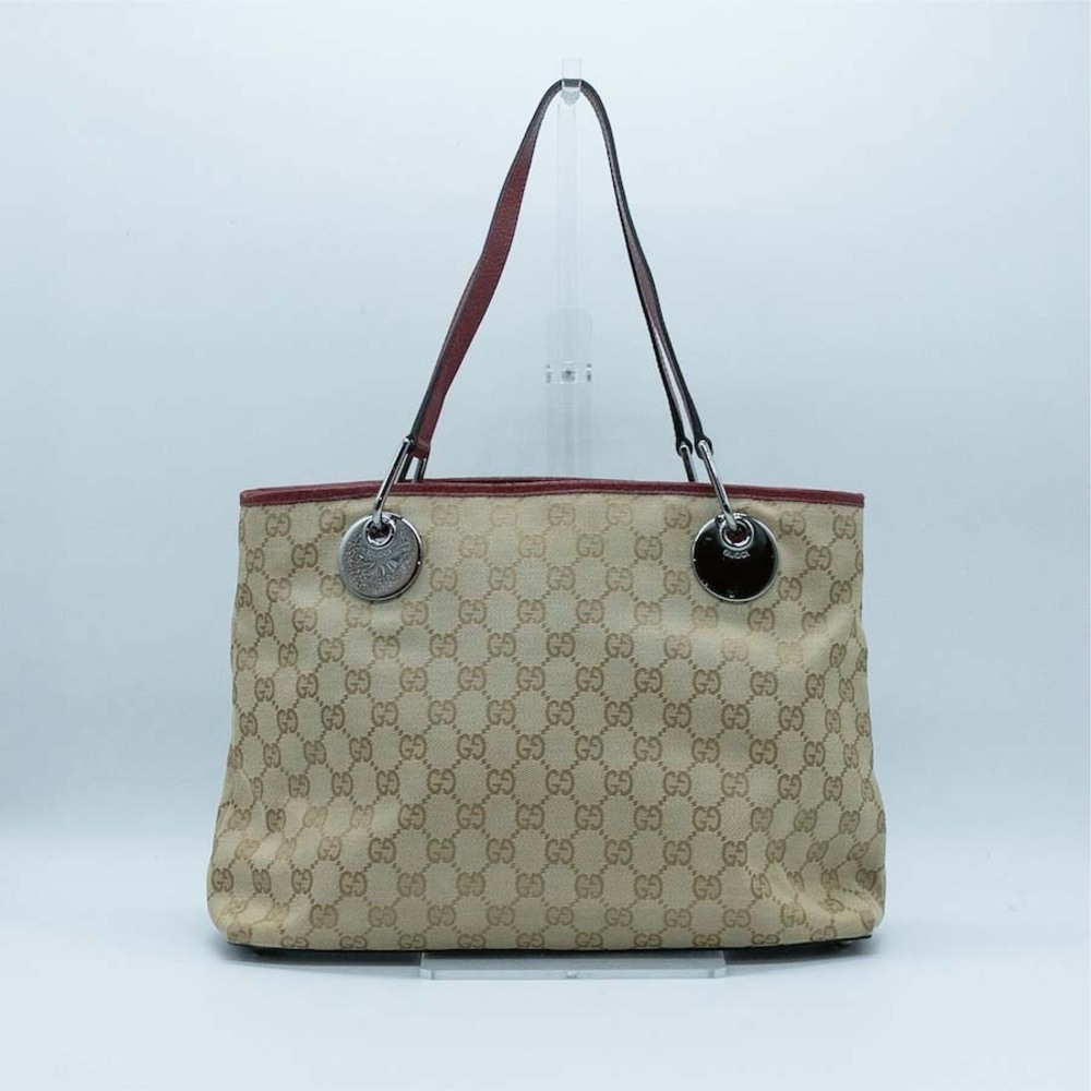 Gucci Top Handle Bag Canvas Beige Silver